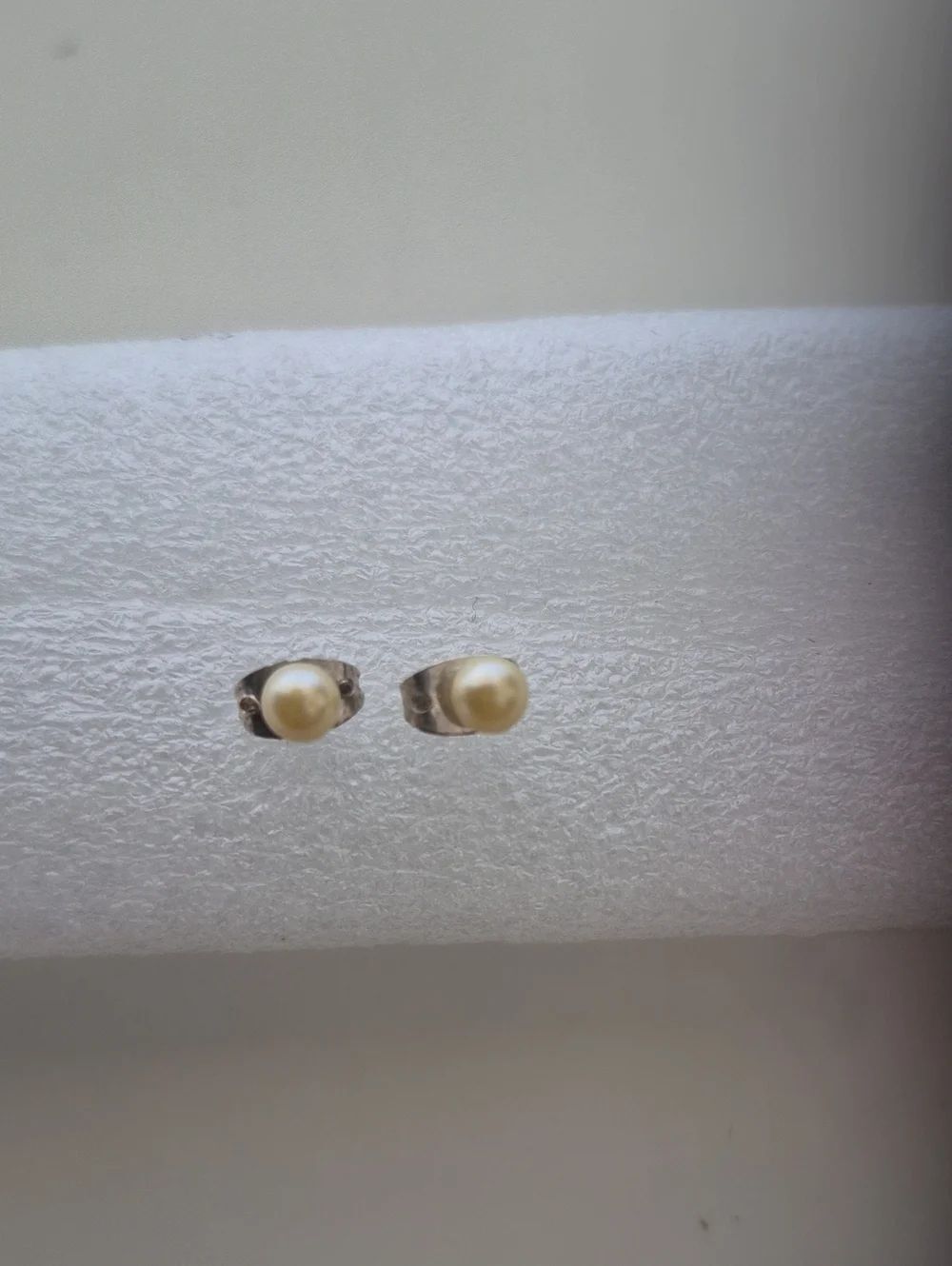 Faux Pearl Cream Pearl Stud Earrings with Silver-Tone Setting
